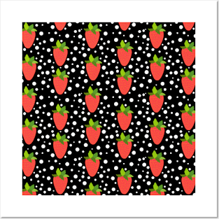 Red Strawberry Polka Dot Retro Style Posters and Art